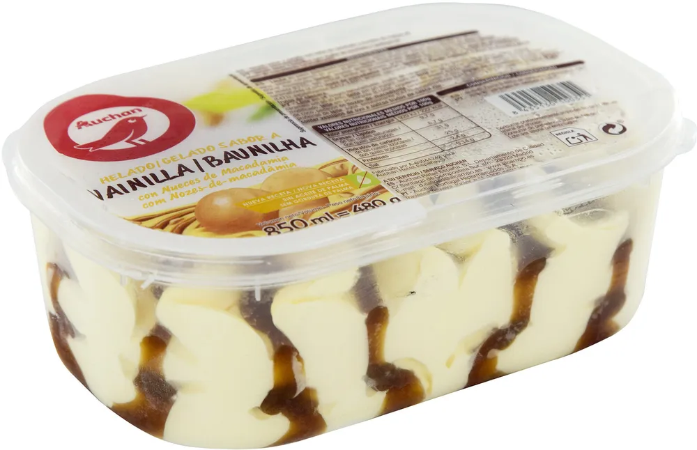 Helado sabor vainilla con nueces de macadamia