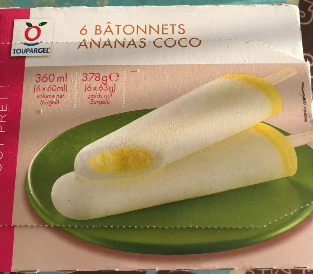 6 bâtonnets ananas coco