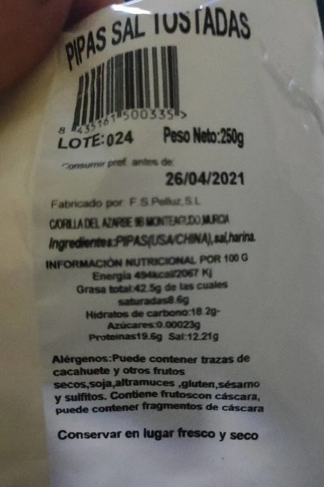 Pipas sal tostadas