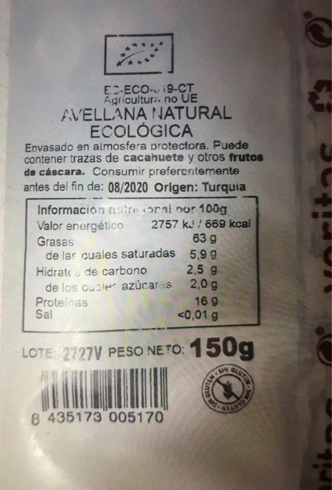 Avellana natural ecologica