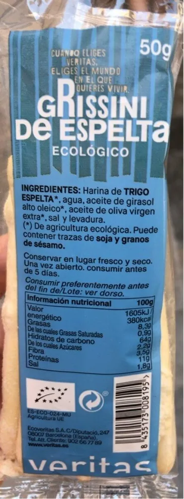 Grissini de espelta ecológico