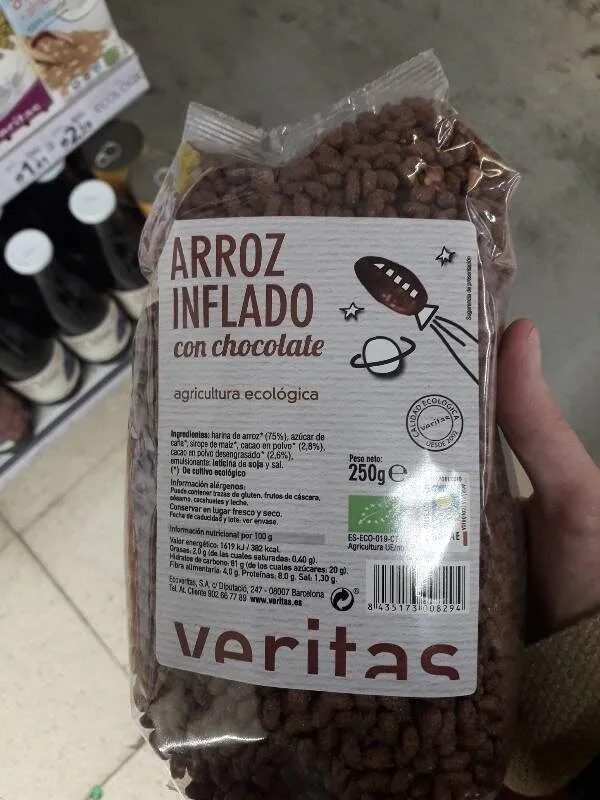 Arroz inflado con chocolate