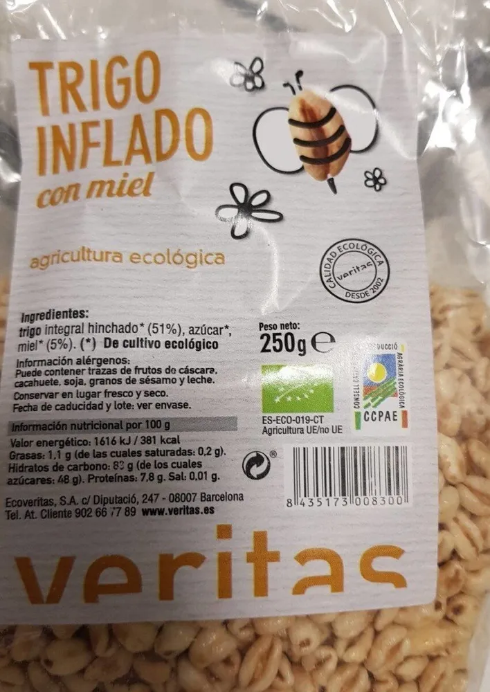 Trigo inflado con miel