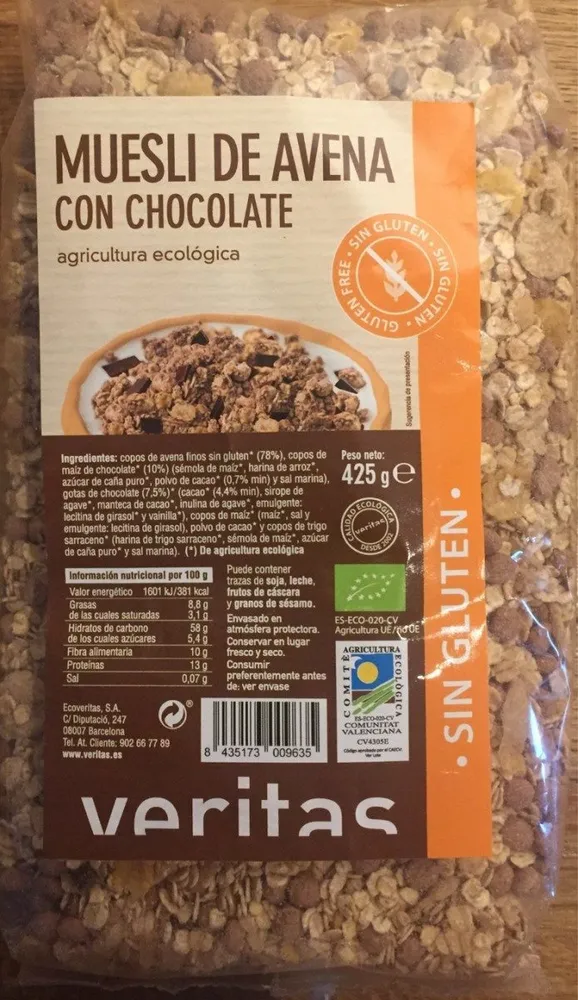 Muesli de avena con chocolate