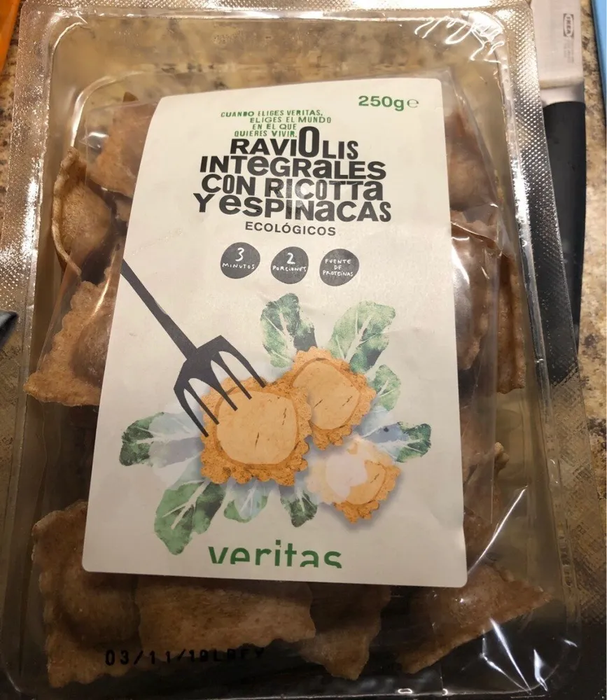 Ravioli integrales con espinacas y ricotta