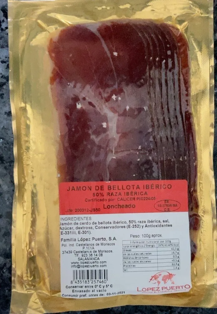 Jamón de bellota ibérico 50 % raza ibérica