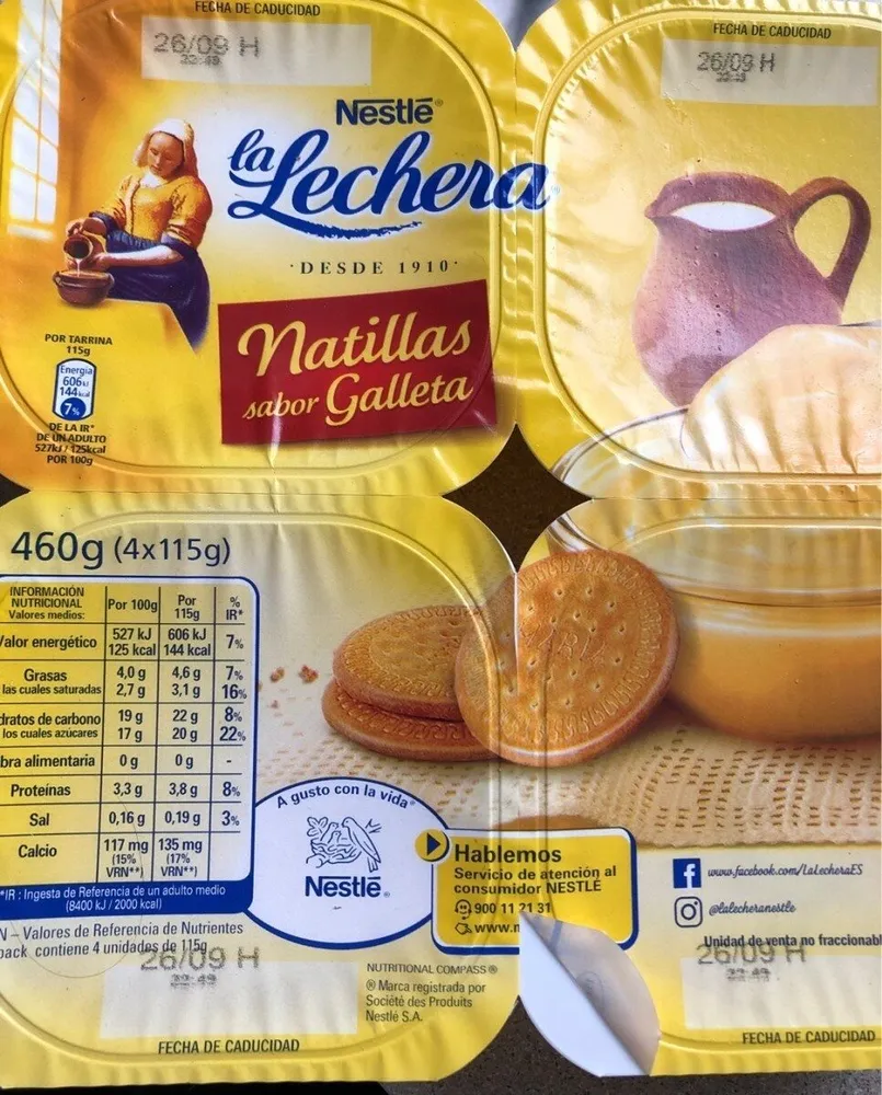 La Lechera natillas sabor galleta