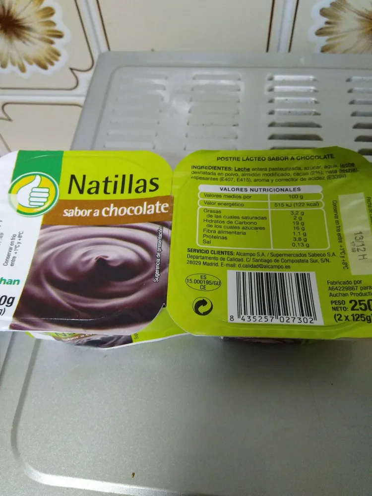 Natillas sabor chocolate