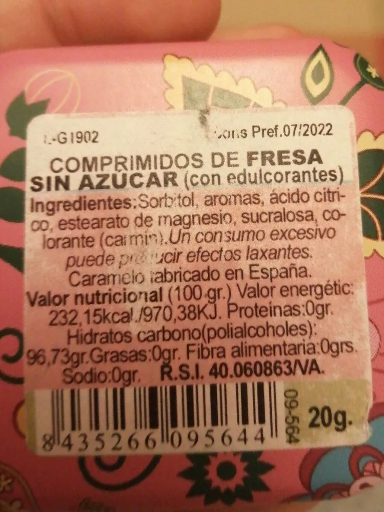 Comprimidos de fresa sin azúcar