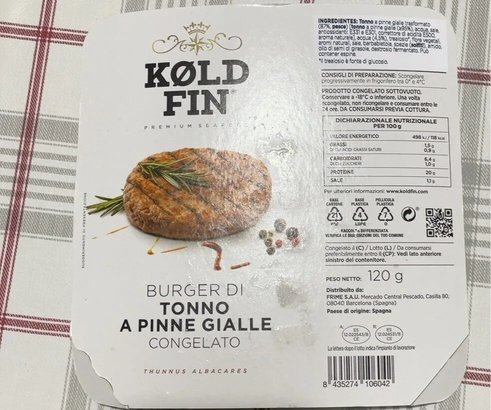 Burger di tonno a pinne gialle congelato