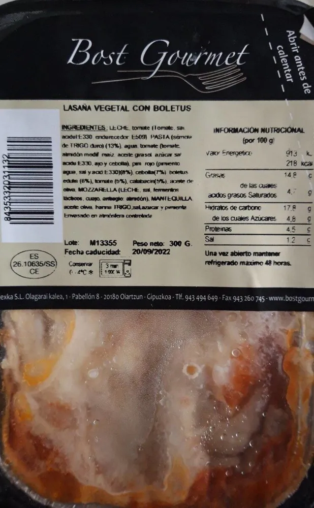 Lasaña vegetal con boletus