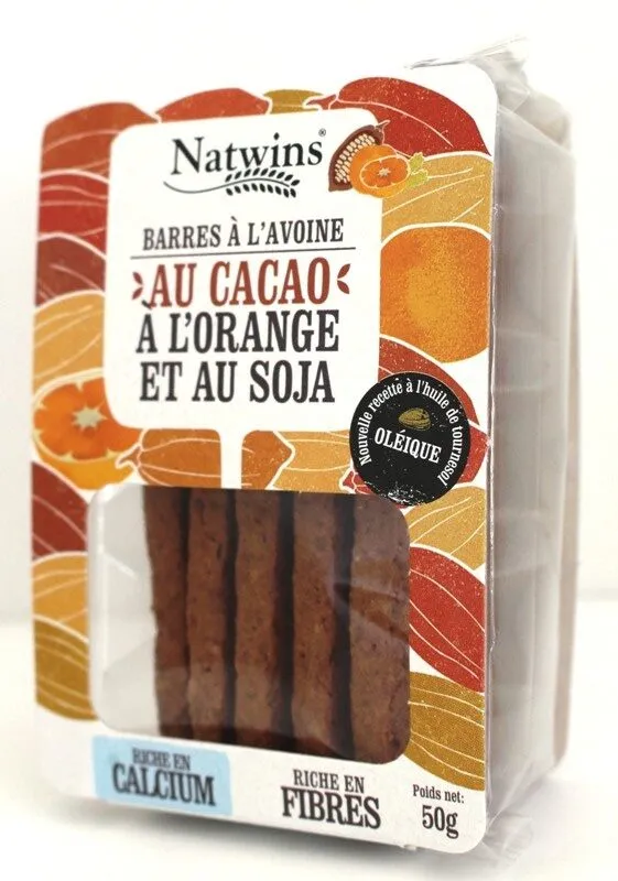 Barres à l'avoine au Cacao, à l'Orange et au Soja