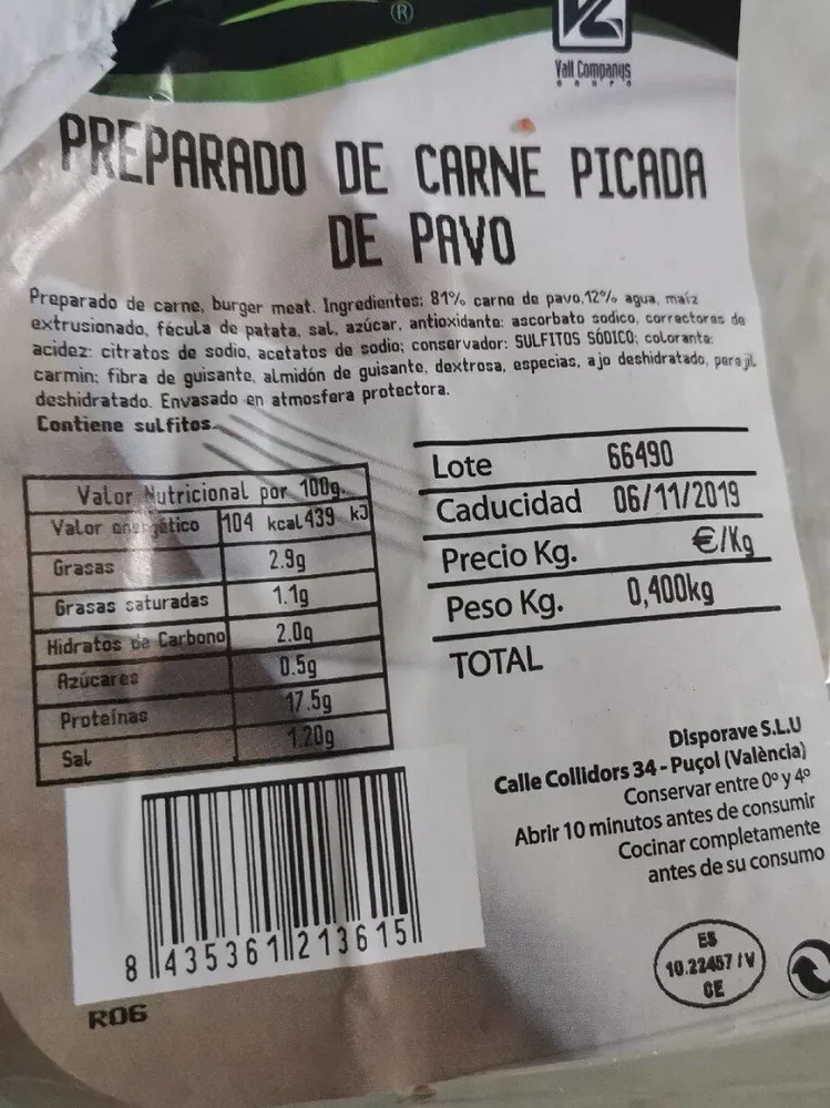 Carne picada de pavo