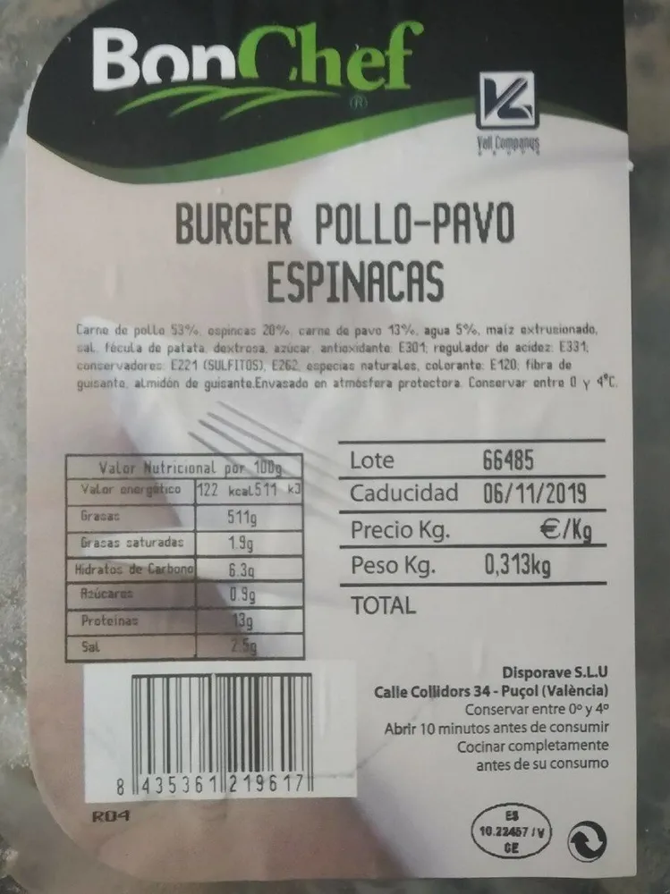Burguer Pollo-pavo y espinacas