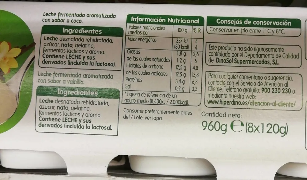 Leche fermentada aromatizada con sabor a coco