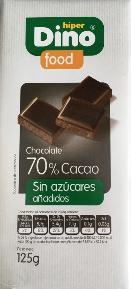 Chocolate 70% sin azúcares