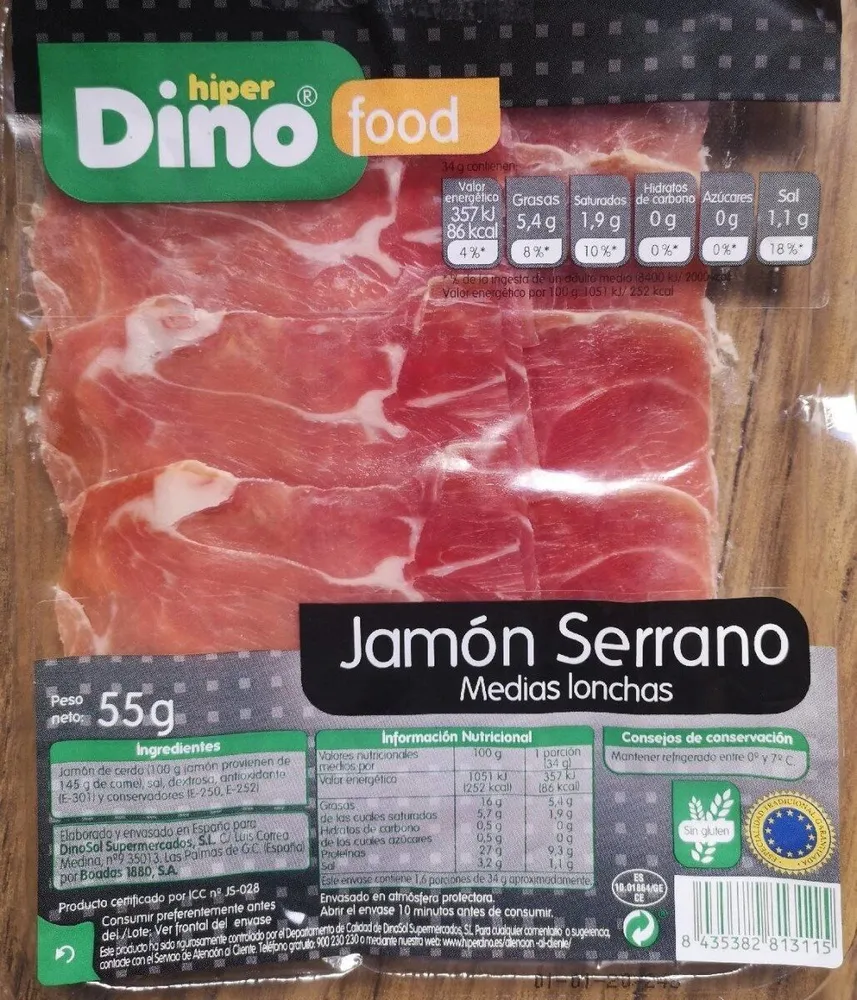 Jamón serrano medias lonchas