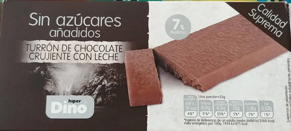 Turrón de chocolate crujiente con leche