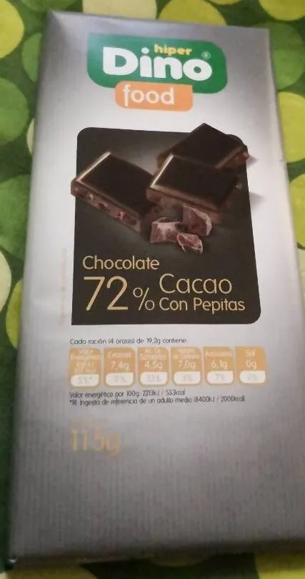 Chocolate 72% Cacao con Pepitas