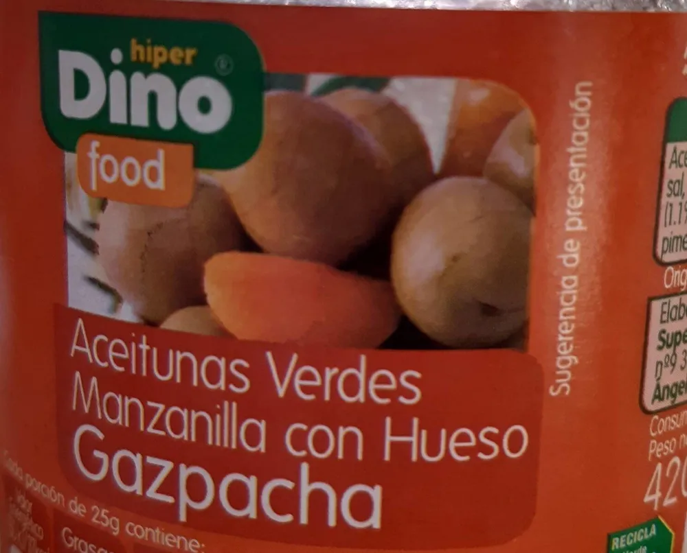 Aceitunas verdes manzanilla con hueso gazpacha