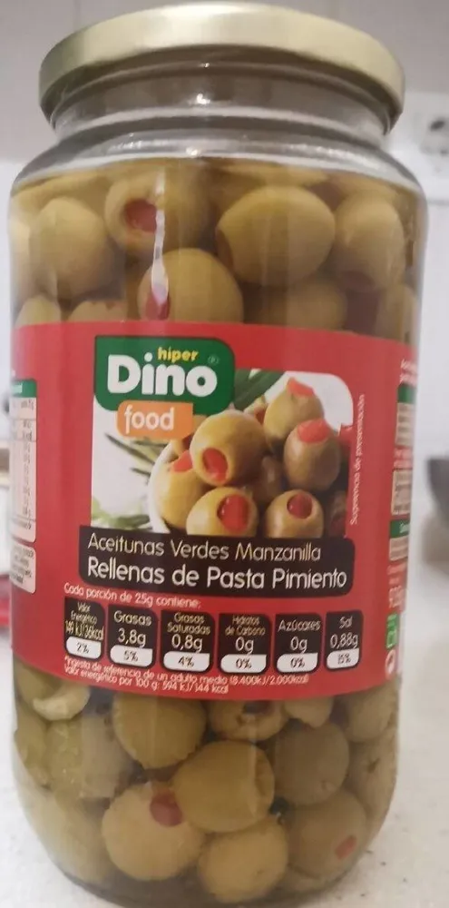 Aceitunas verdes manzanilla rellenas de pasta de pimiento