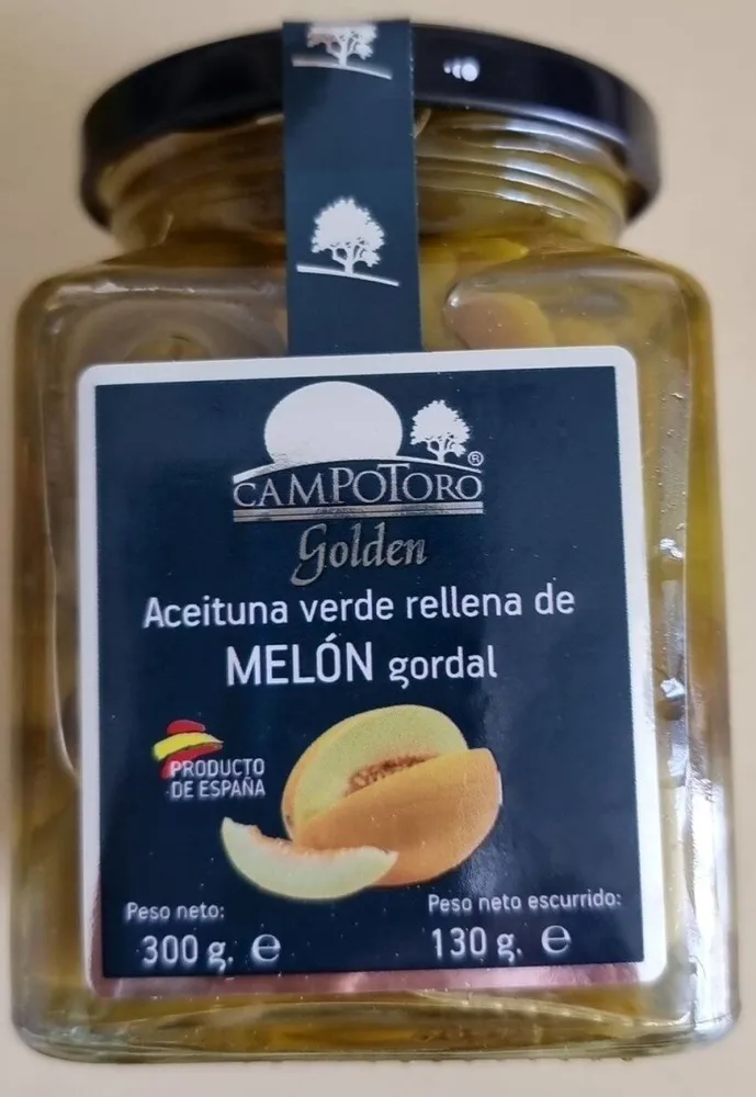 Aceitunas verdes rellenas de melón gordal