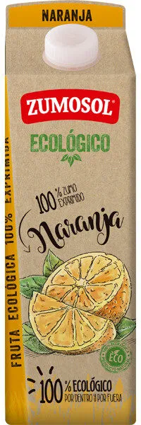 Zumo de naranja ecológica sin pulpa fruta exprimida brik