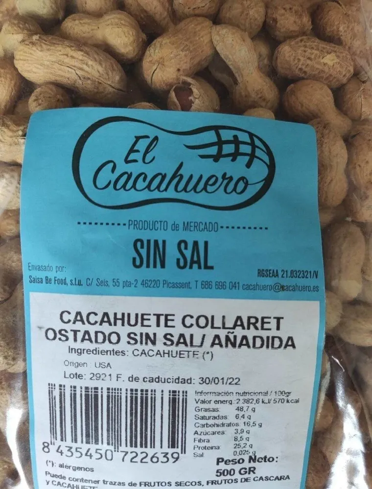 Cacahuete collaret estado sin sal/añadida