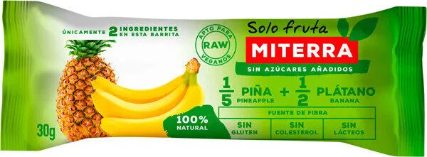 Barrita de frutas con piña y plátano sin gluten y sin lácteos