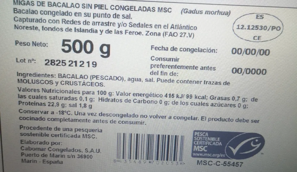 Migas de bacalao sin piel