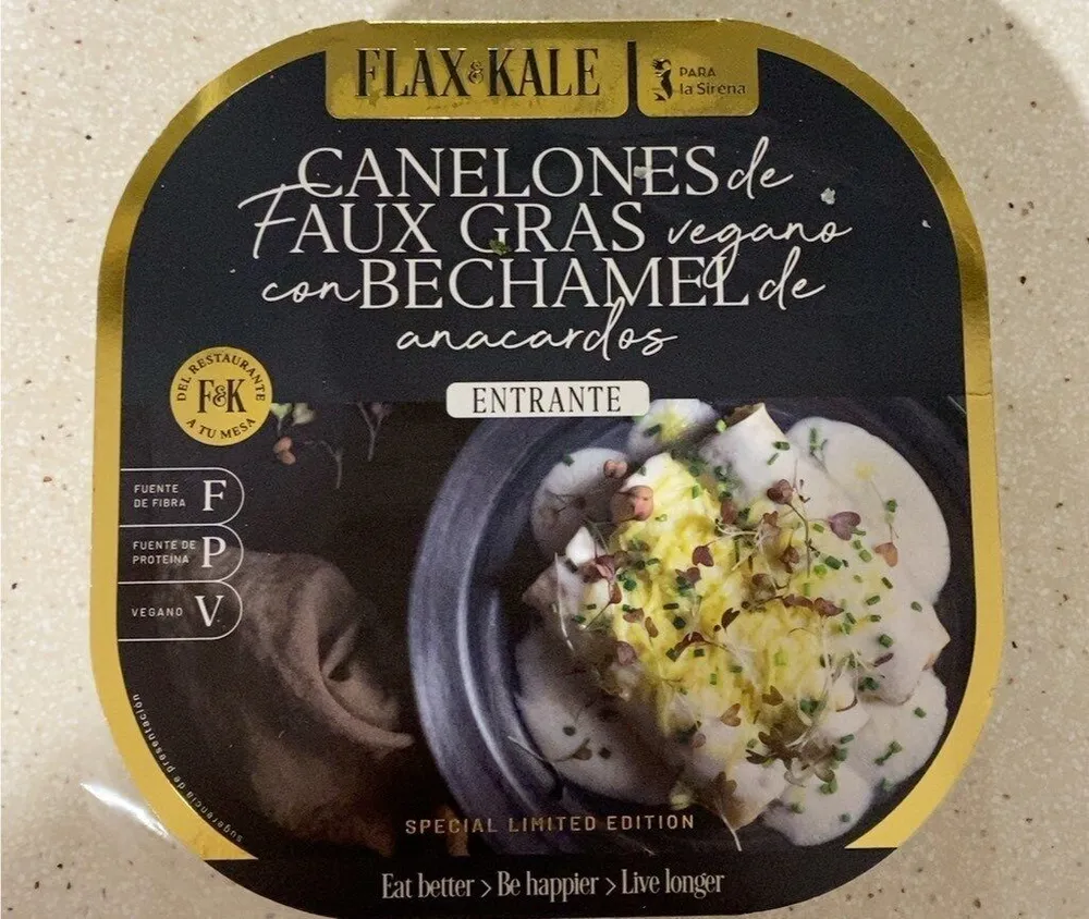 Canelones de faux gras con bechamel de anacardos