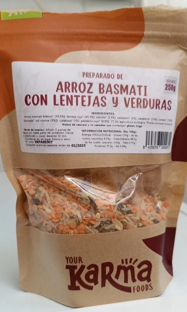 Preparado de arroz basmati con lentejas y verduras
