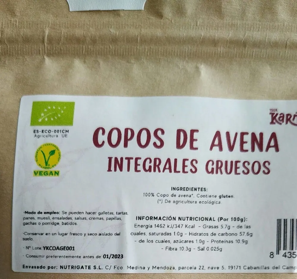 Copos de avena integrales gruesos