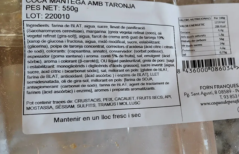 Coca mantega amb taronja