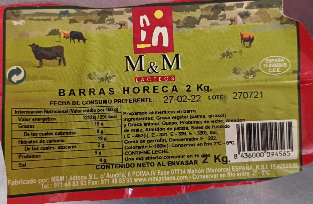 Queso barra m y m horeca