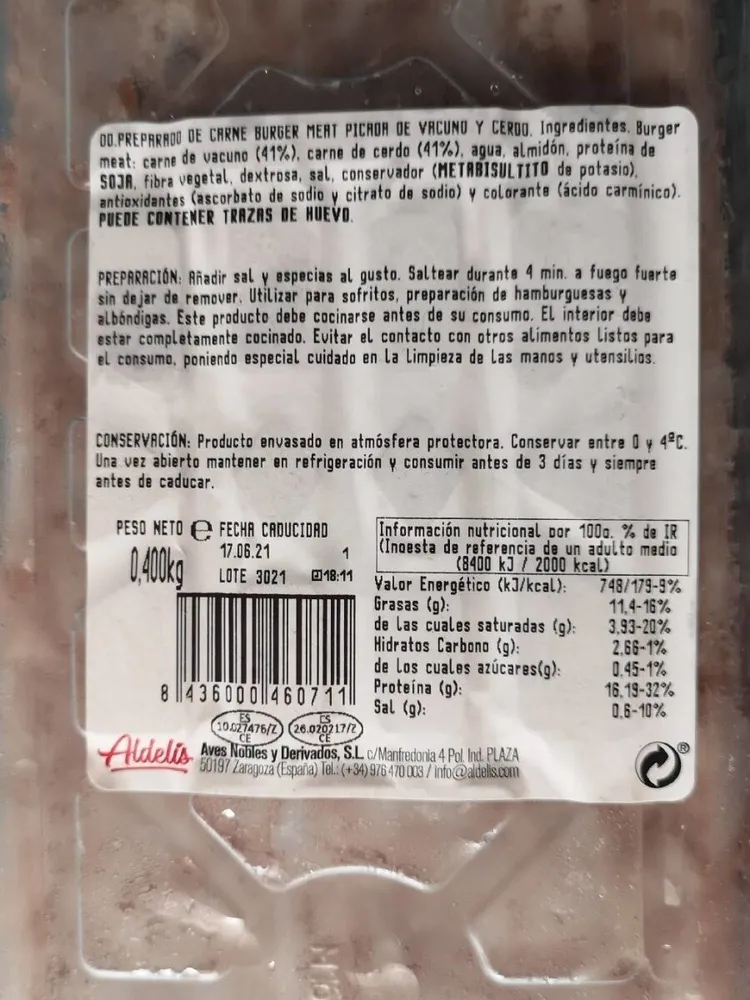 Carne picada mixta vacuno cerda