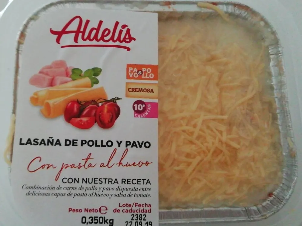 Lasaña de pollo y pavo