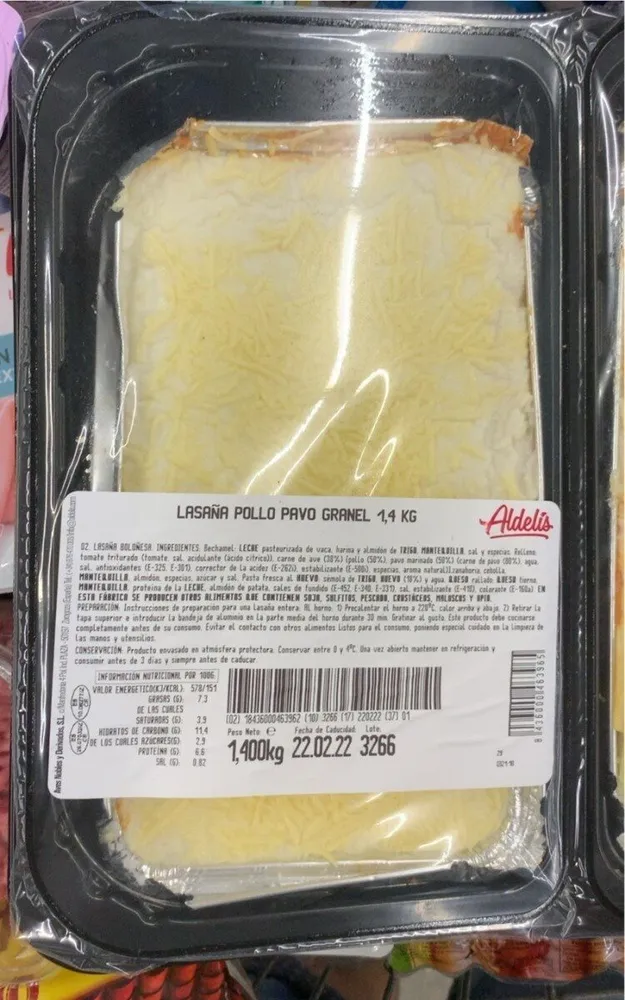 Lasaña pollo pavo granel