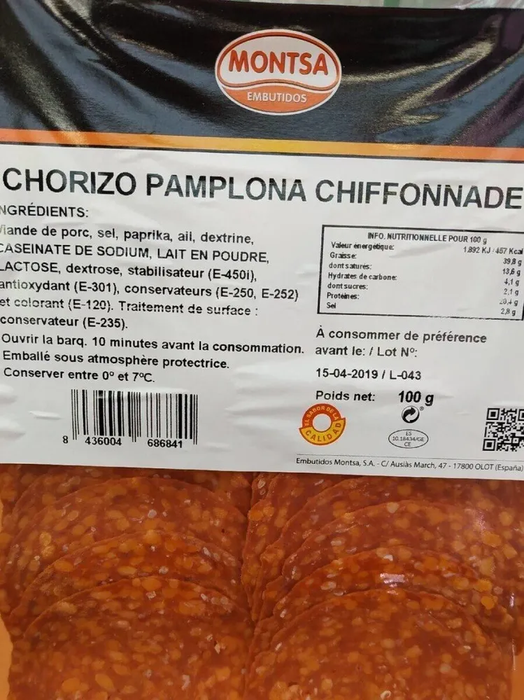 Chorizo pamplona chiffonnade