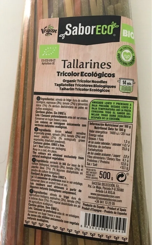 Tallarines Tricolor Ecológicos