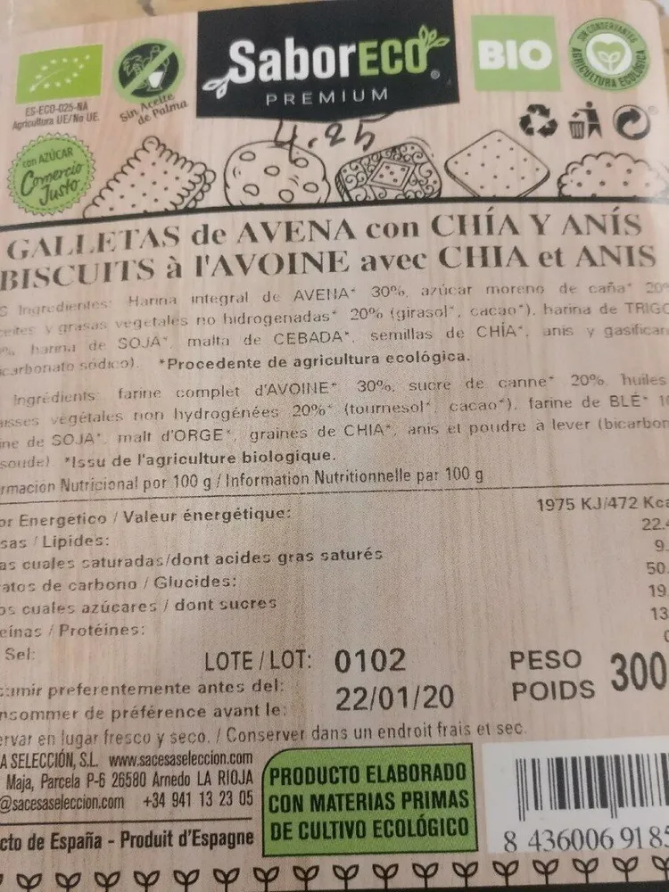 Galletas de avena con chía y anís
