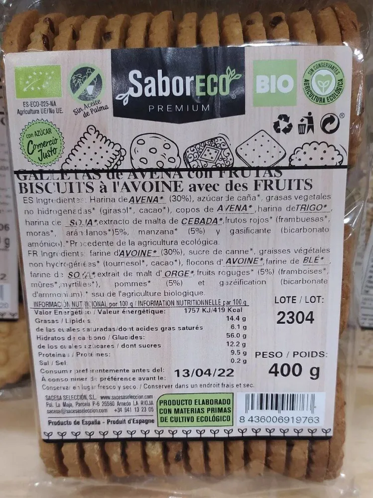 Galletas de avena con frutas