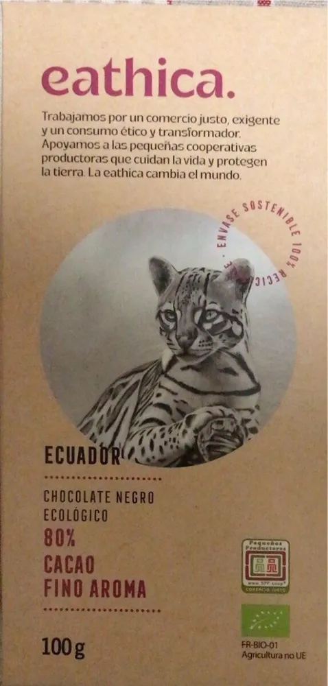 Chicolate negro ecológico 80% cacao fino aroma