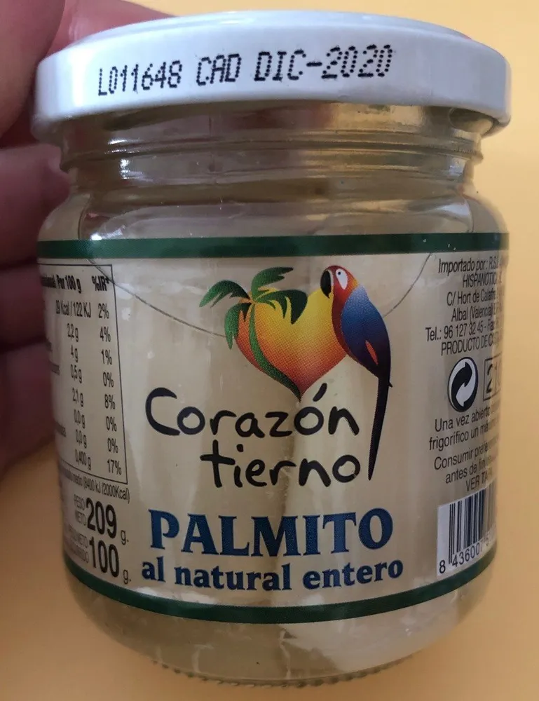 Palmito al natural entero