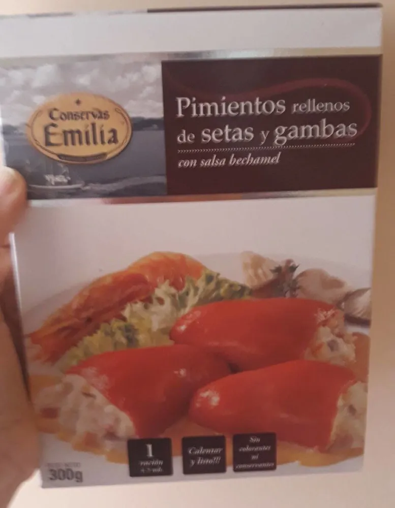 Pimientos rellenos de setas y gambas