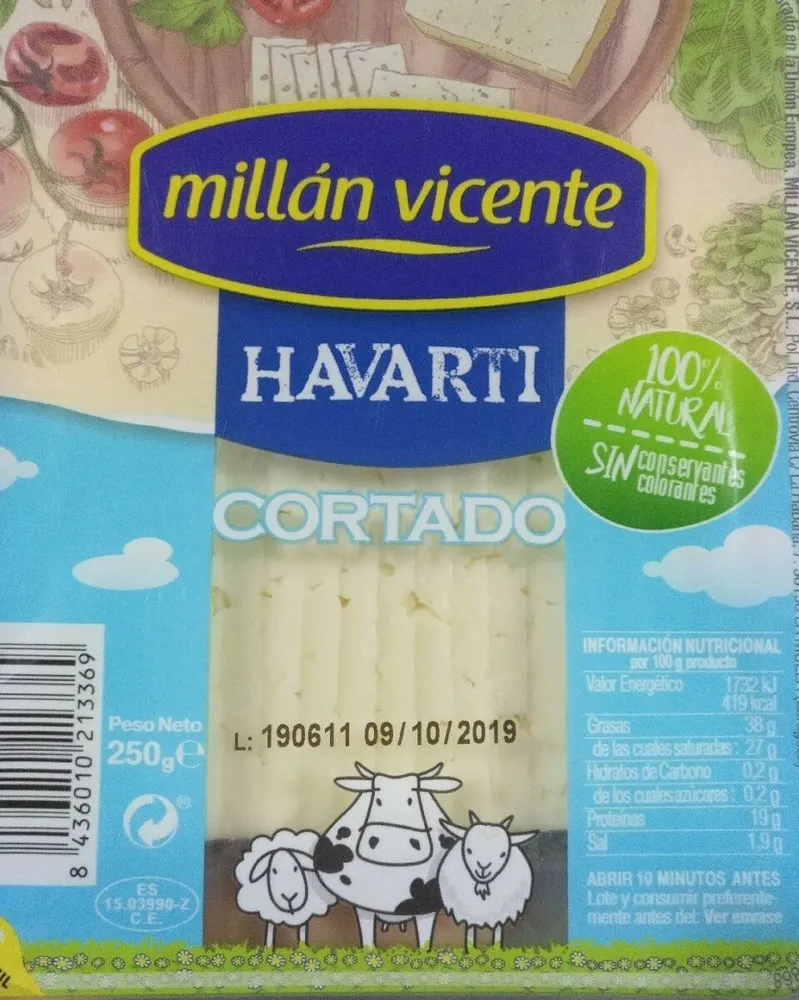 Queso Havarti cortado