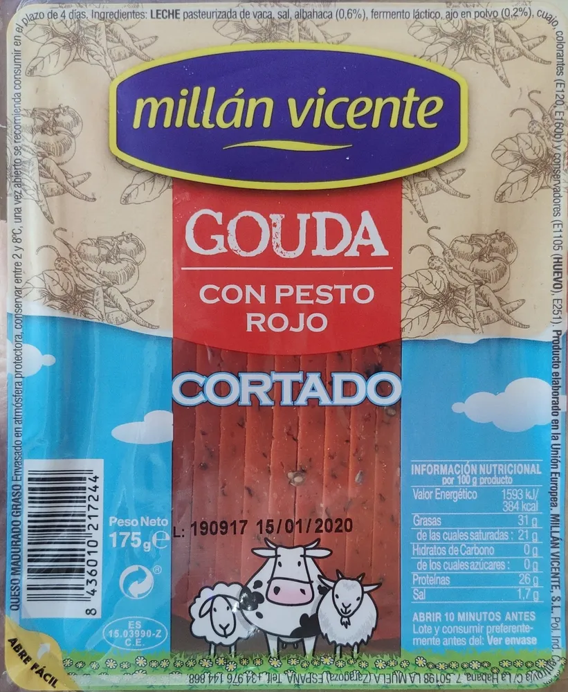 Gouda con pesto rojo cortado