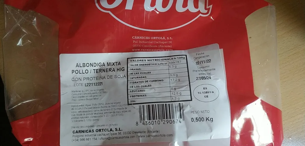 Albóndiga mixta pollo ternera hig