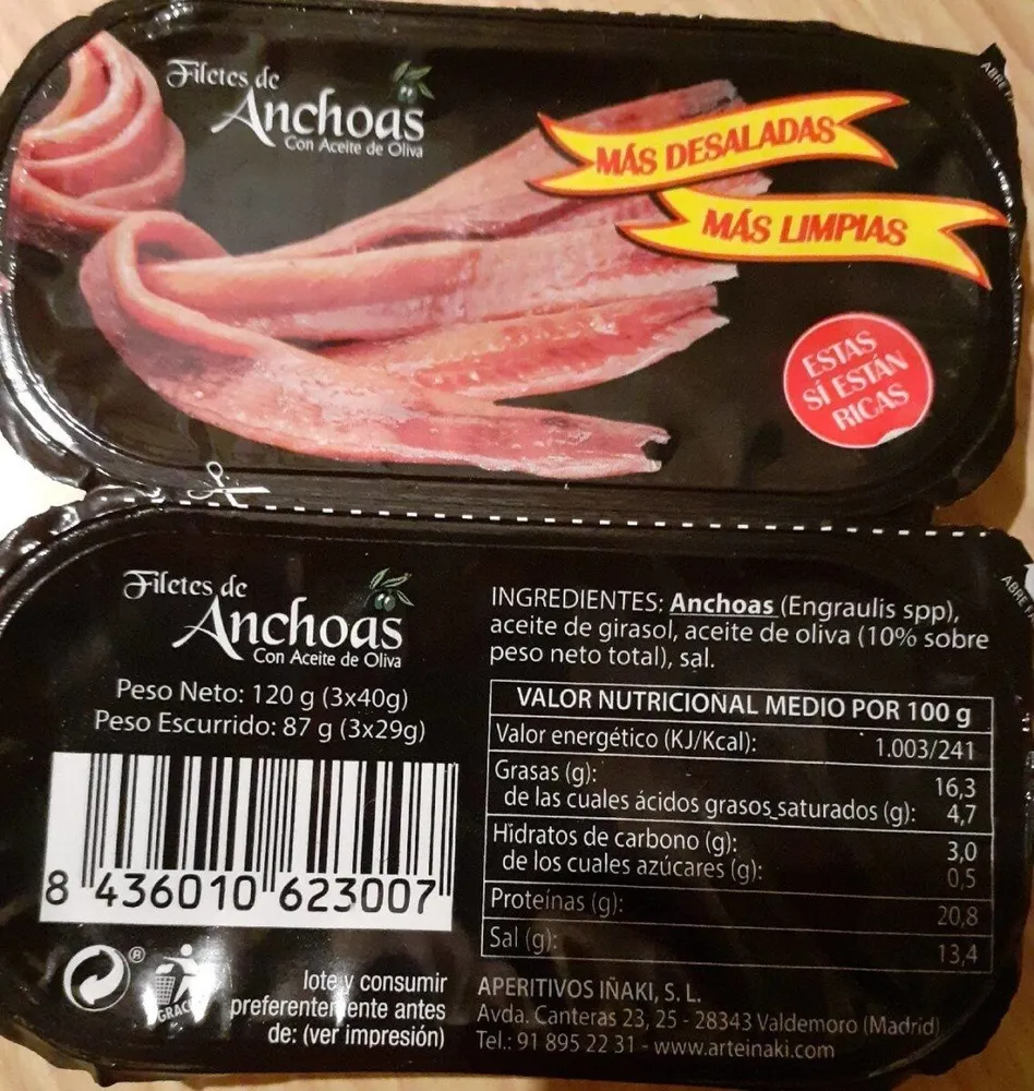 Filetes de anchoa con aceite de oliva