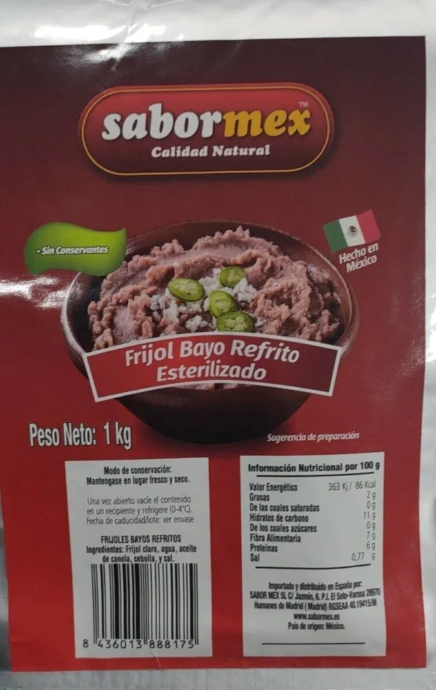 Frijol bayo refrito esterilizado